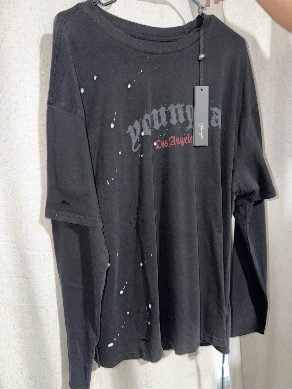 YoungLA Black Long-Sleeve Graphic Tee with Red Accent